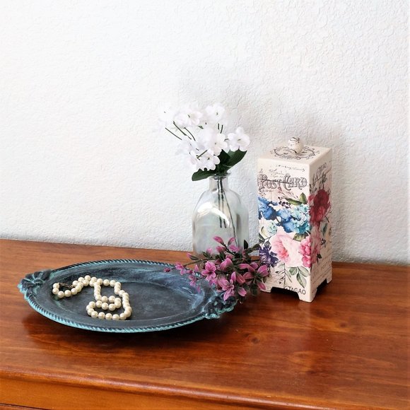 Black and Teal Decor Pitcher and Tray, Black and Turquoise Decor - Picture 2 of 11